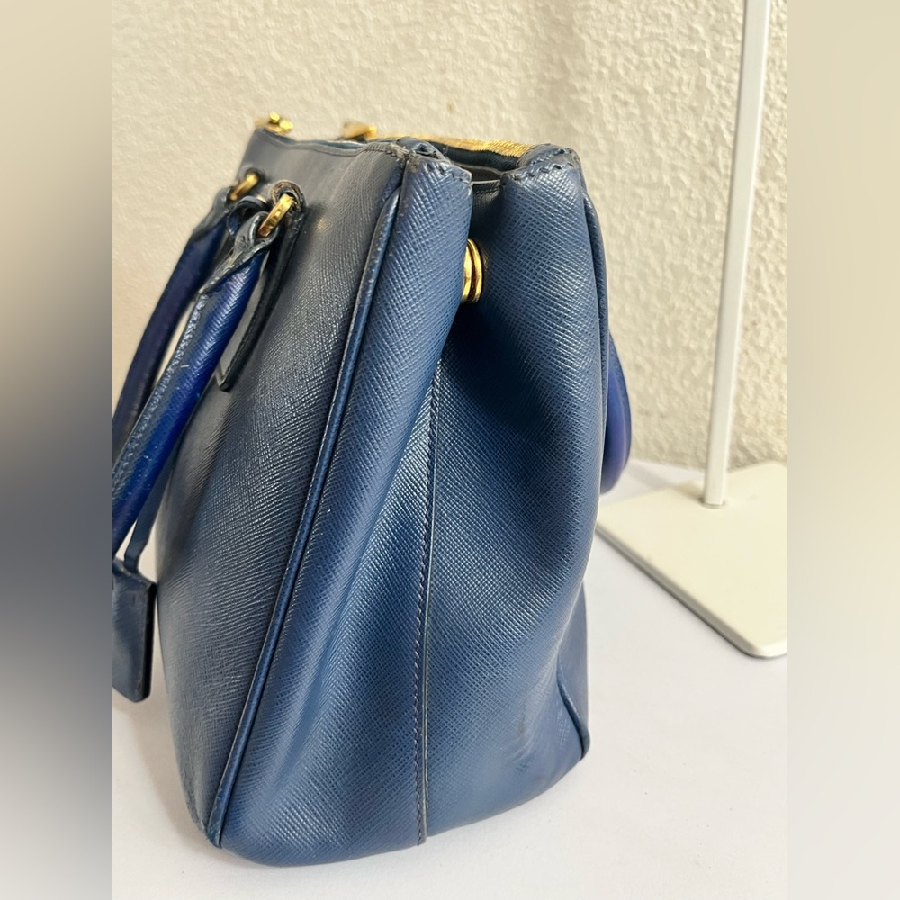 Prada Navy Saffiano Leather Double-Handle Satchel with Gold Hardware - Picture 10 of 16